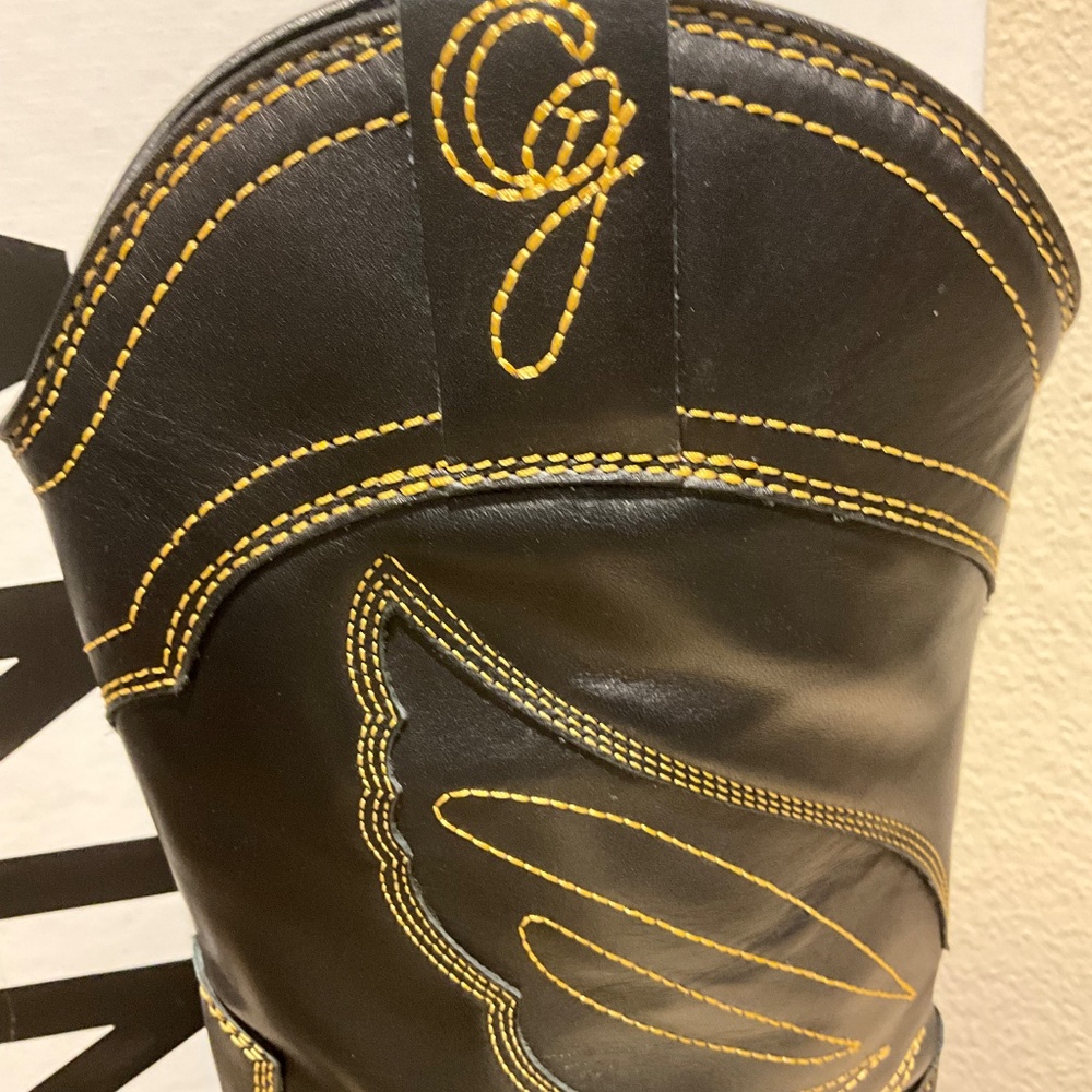 GANNI Mid Shaft Embroidered Western Cowboy Boots High Texas Boot Black Size 40 9 - Picture 14 of 16